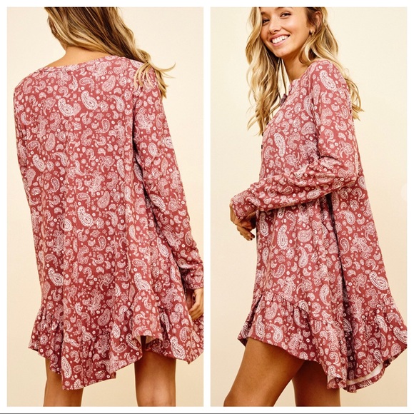 #14 LAST ONE Boho Chic Paisley Print Ruffle Hem Dress - Picture 4 of 6